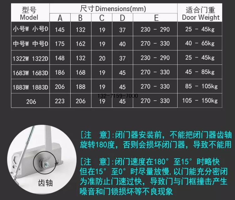 闭门器安装尺寸
