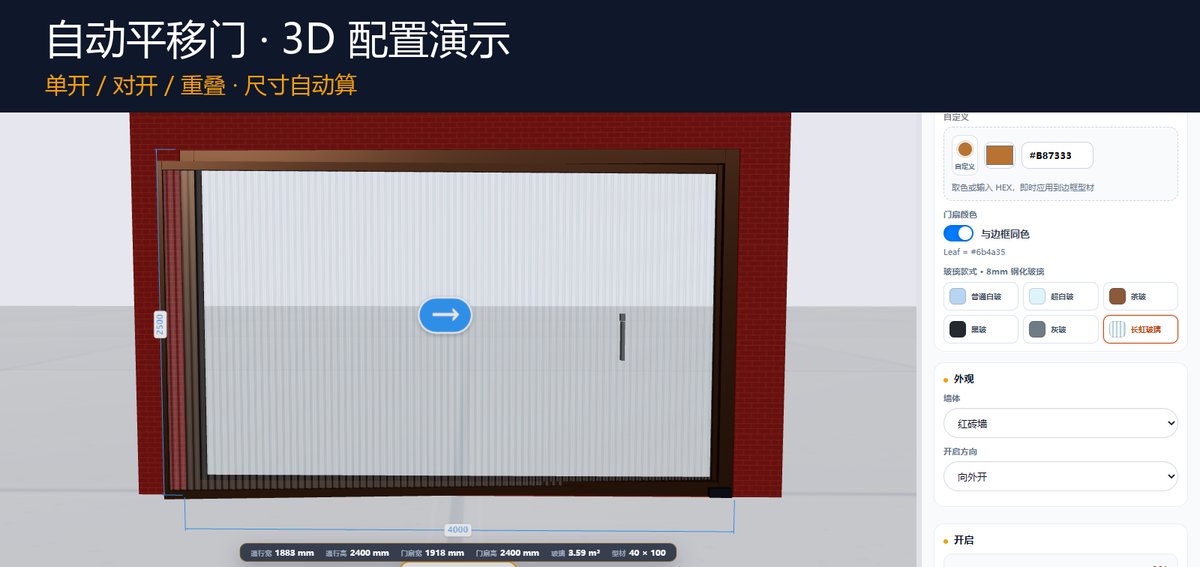 自动平移门3D配置示意（德恩科门图）