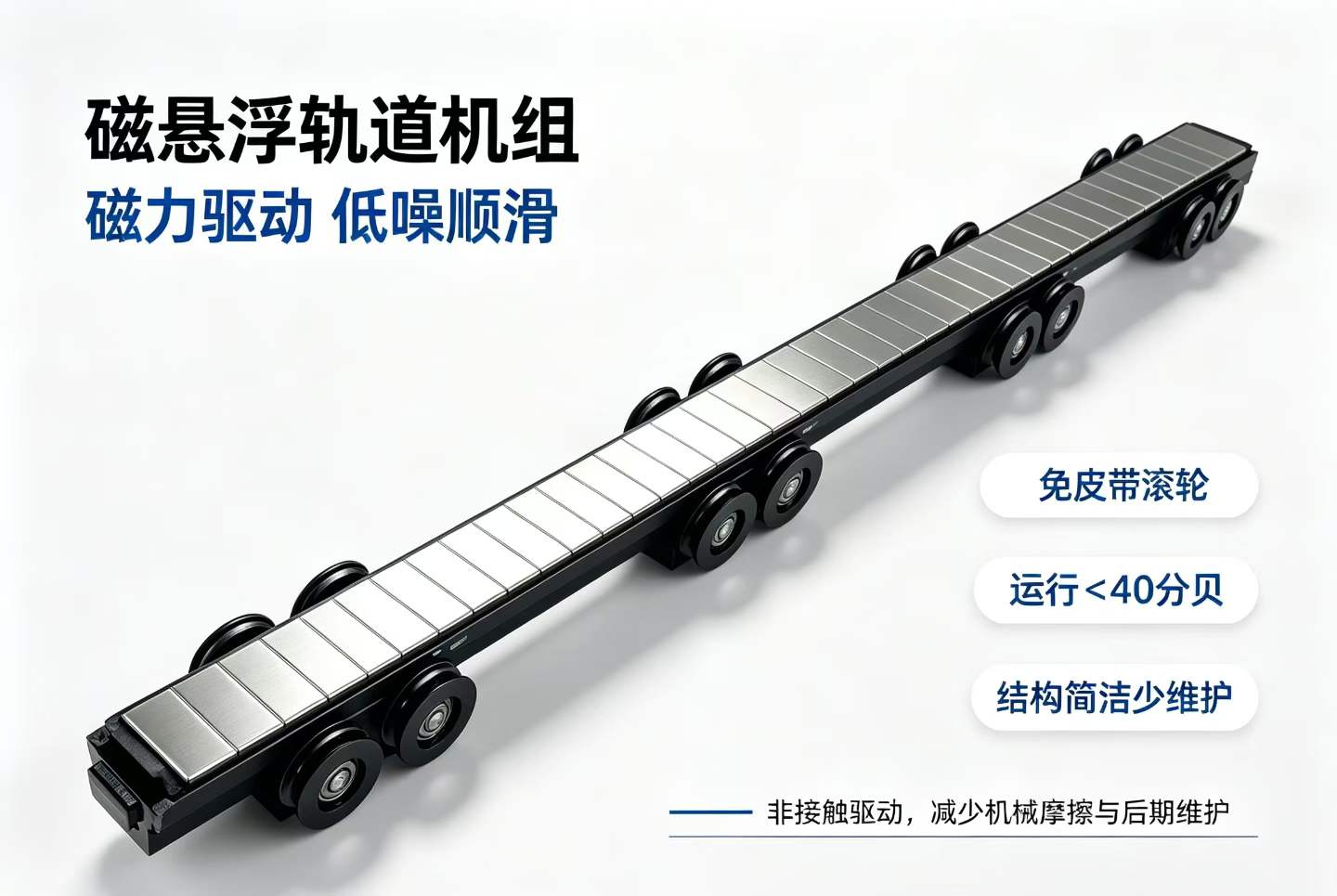 德恩科DEK150MAX磁悬浮自动门动轨实物,长条磁钢面与多组导向滚轮